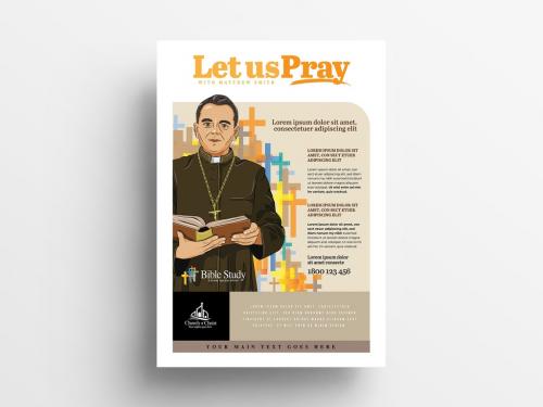 Church Poster Layout with Pastor Illustration - 338451520
