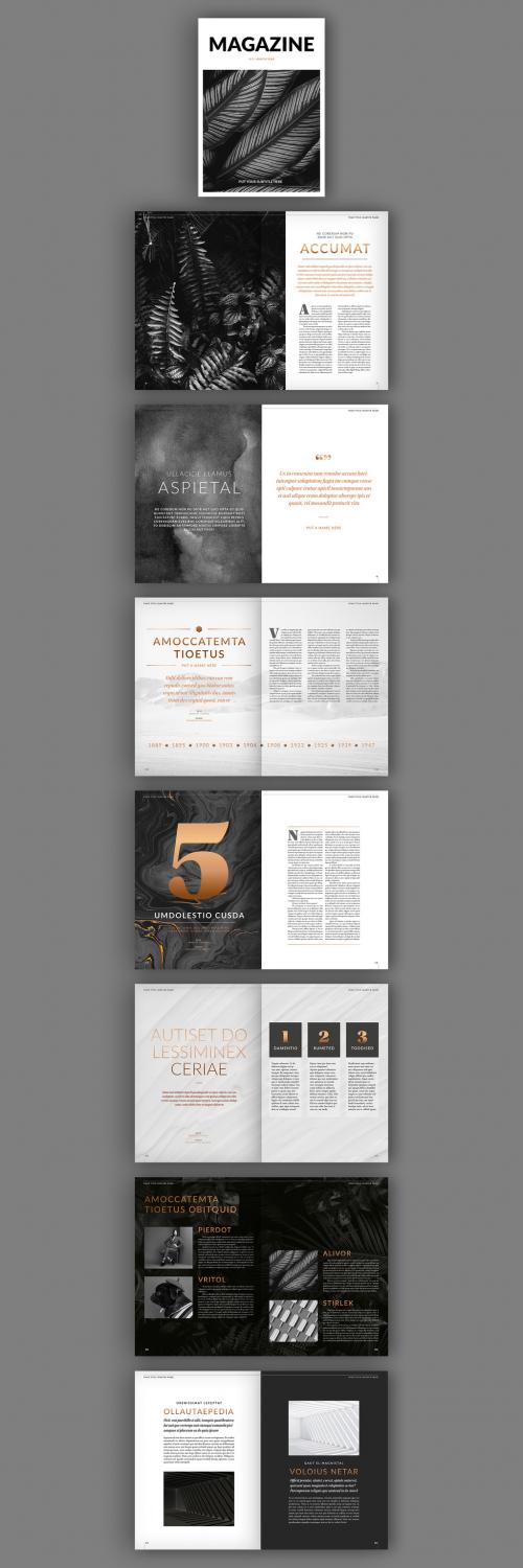 Magazine Layout with Dark Gold Accents - 338466925