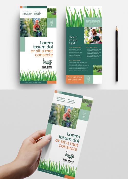 Thin Gardening Flyer Layout with Grass Illustrations - 338507228