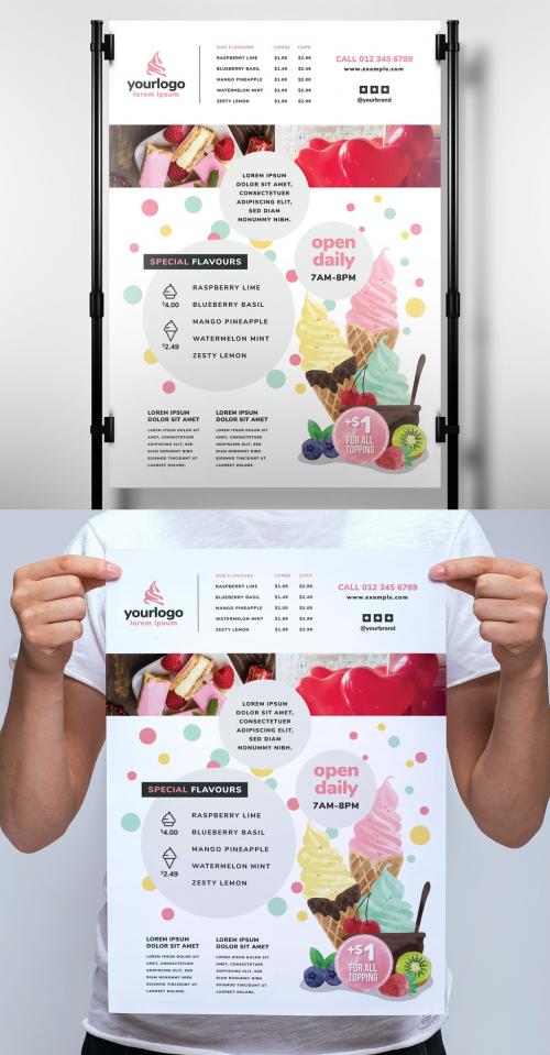 Menu Poster Layout with Ice Cream Illustrations - 338508458