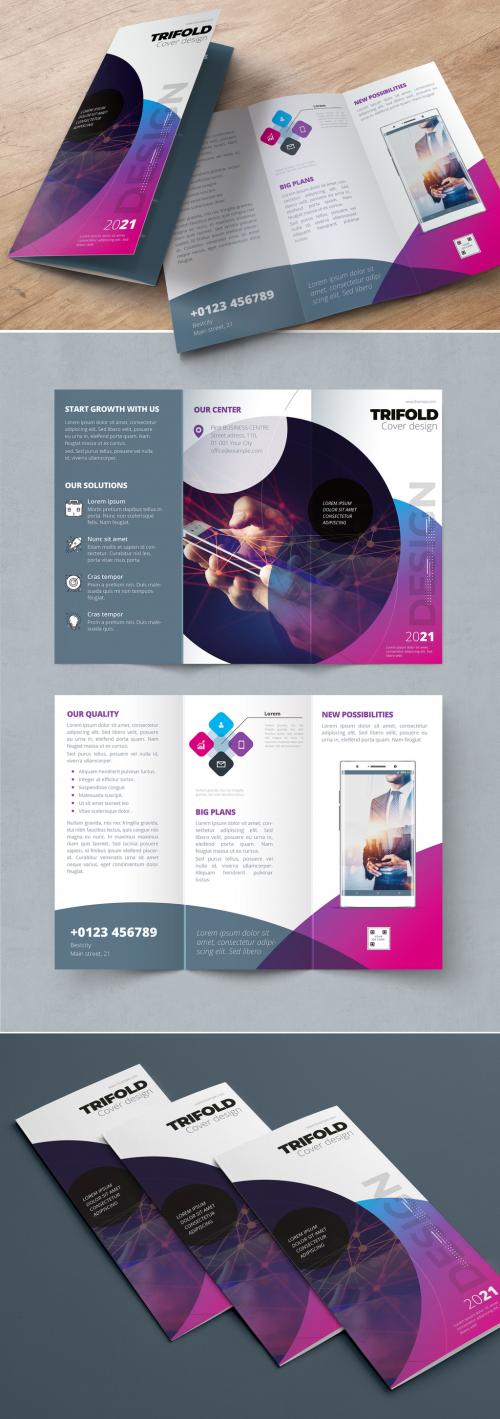 Purple Trifold Brochure Layout with Circles - 338524549