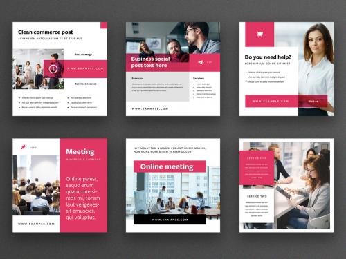 Social Media Post Layout Set with Magenta Accent - 338544070