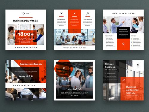 Social Media Post Layout Set with Orange Accent - 338544143