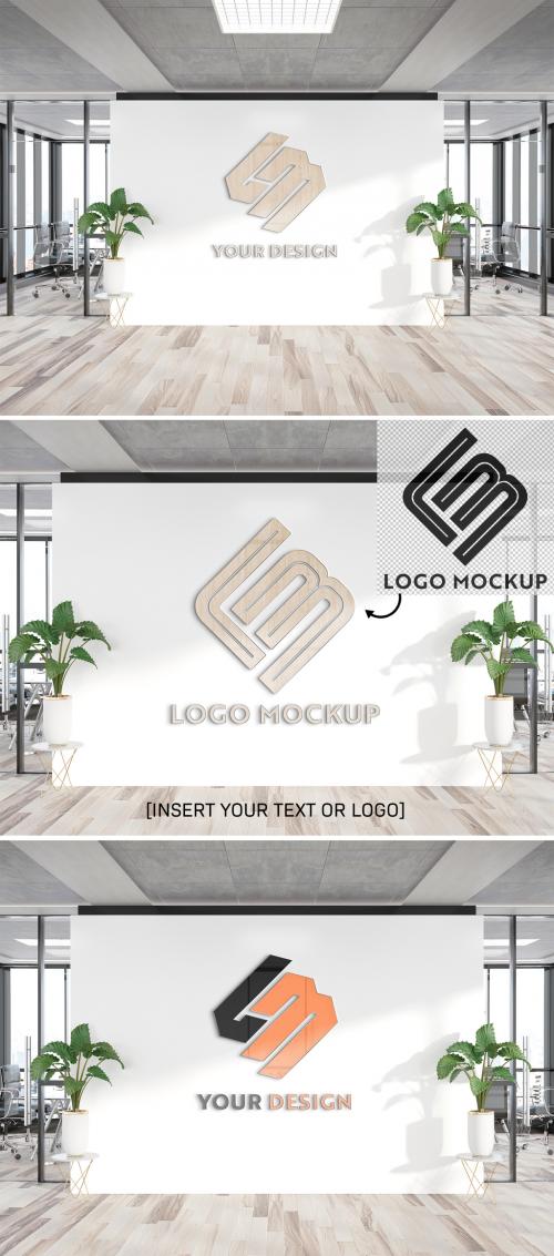 Wooden Logo on Office Wall Mockup - 338876349