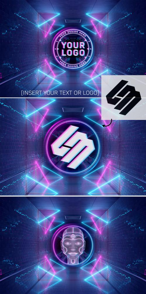 Neon Style Logo Projection in Underground Mockup - 338883898