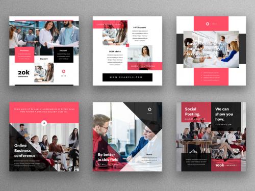 Social Media Post Layout Kit with Red Accent - 338912528