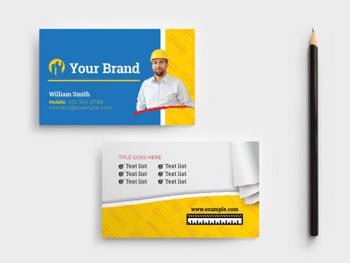 Business Card Layout with Construction Theme - 338960492