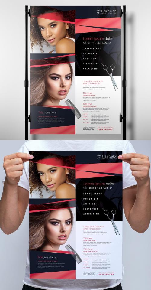 Pink and Blue Hair Salon Banner or Poster Layout - 338961223
