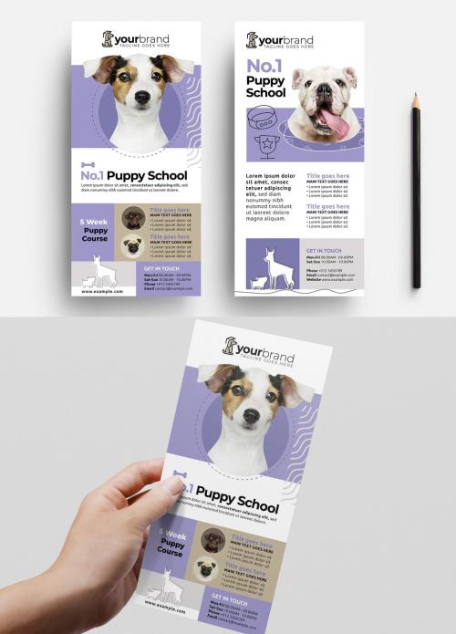 Purple Flyer Layout for Dog Walking and Puppy School - 338961290
