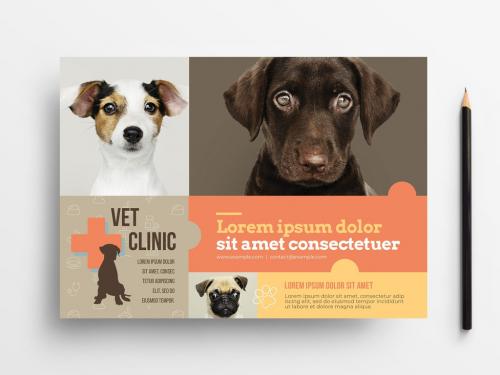 Veterinary Flyer Layout with Dog Silhouette Illustration - 338961640