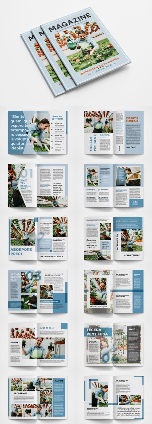 Magazine Layout with Blue Accents - 339226530