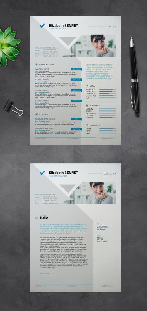 Resume and Cover Letter Layout with Blue Accents - 339579484