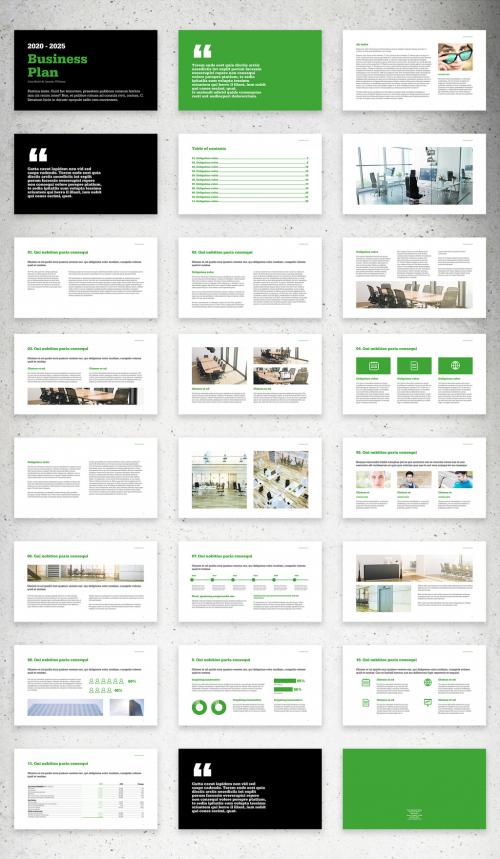 Digital Business Plan Presentation Layout with Black and Green Accents - 339702997
