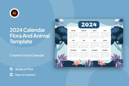 2024 Calendar Flora & Animal Template