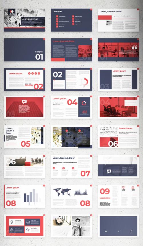 Digital Presentation Layout with Navy and Red Elements - 339706017