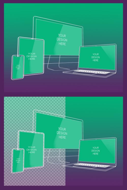 Wireframe Multi-Device Mockup with Editable Background - 340016440