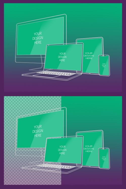 Wireframe Multi-Device Mockup with Editable Background - 340016783