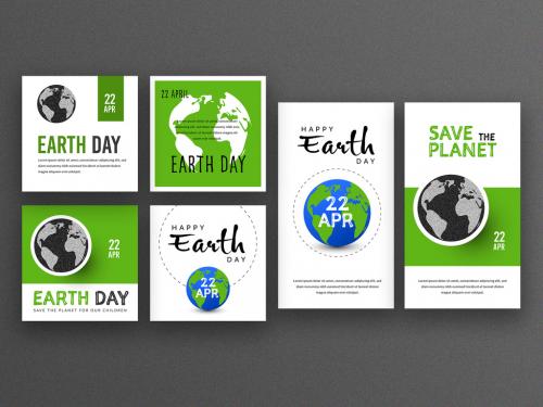 Earth Day Social Media Post Layout with Planet Illustrations - 340989411