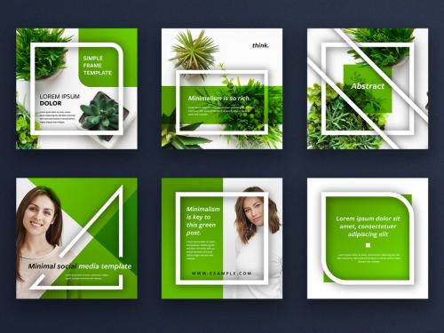 Abstract Social Media Post Layout with Green Overlays - 340989595