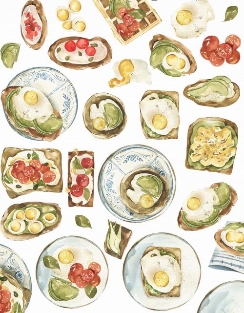 Watercolor Breakfast clipart. Healthy food images