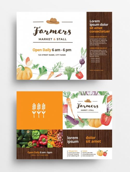 Farmer's Market Flyer Layout with Watercolor Vegetables - 341022892