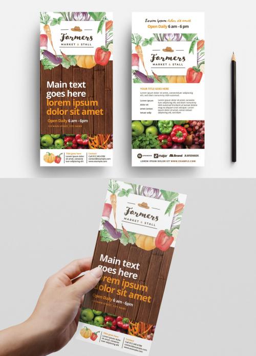 Farmer's Market Flyer Layout with Watercolor Vegetables - 341023534