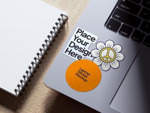 Psd Sticker Mockup On Laptop Editable