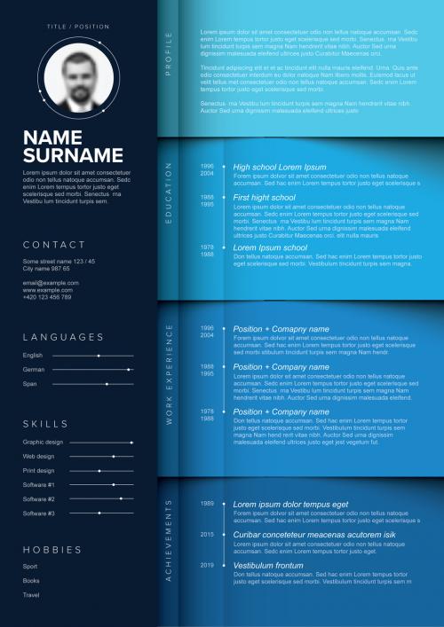 Minimalist Horizontal Blue Resume Layout - 341057379