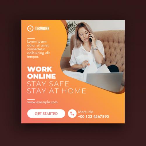 Work Online Social Media Post Layout Set with Orange Accents - 341069371