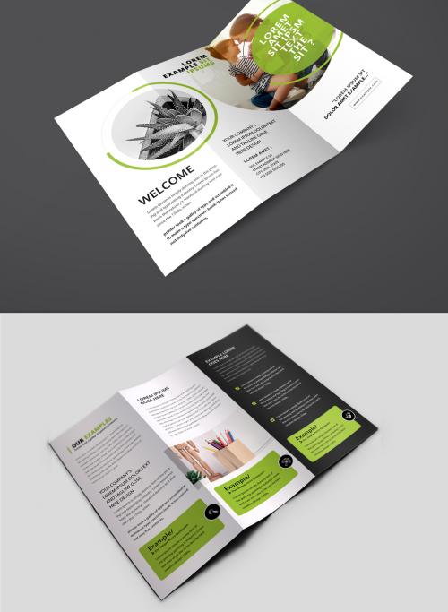Green Trifold Brochure Layout with Circle Photo Placeholder - 341098532