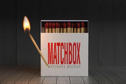 Psd Matchbox With Wooden Match On Fire