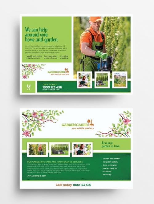 Gardening Flyer Layout with Watercolor Foliage - 341482390