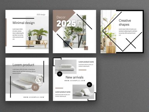 Abstract Social Media Kit Layout Set with Black Line Elements - 341492333