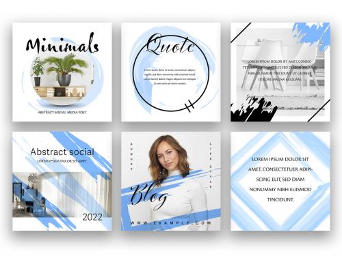 Abstract Social Media Layout Set with Blue Watercolor Elements - 341493297