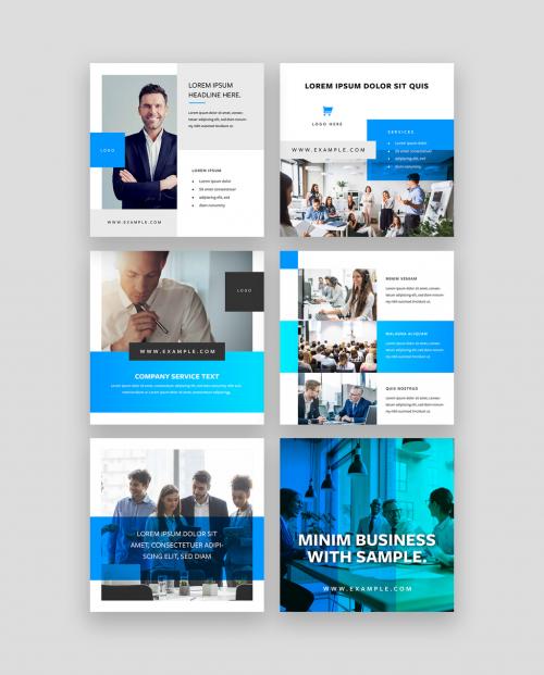 Social Media Layout Set with Bright Blue Accents - 341493338