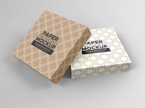 Pair of Small Square Box and Lid Mockup - 341745075