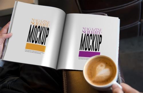 Psd Top View On Square Magazine Mockup Design