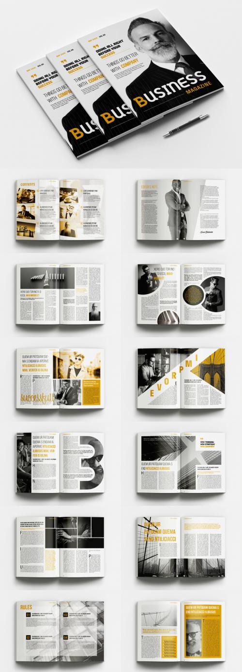 Business Magazine Layout with Yellow Accents - 341811678