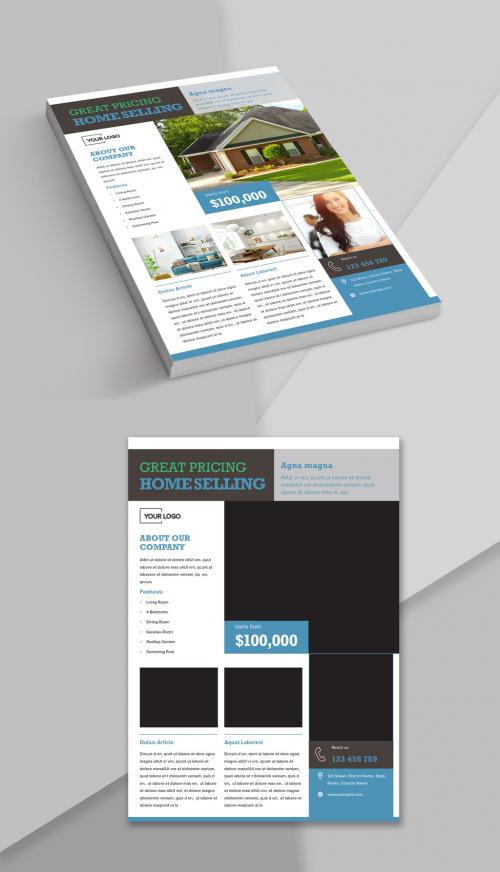 Real Estate Flyer Layout with Green and Blue Accents - 342128413