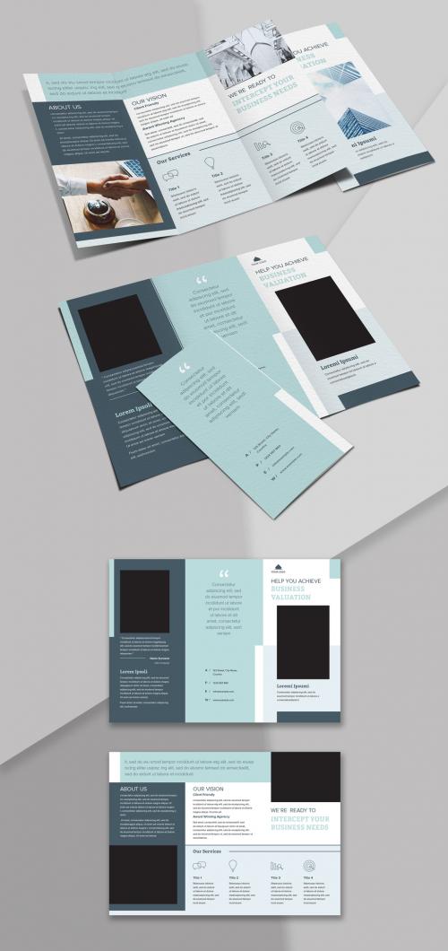 Trifold Brochure Layout with Blue Accents - 342128415