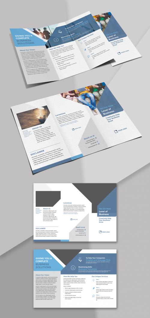 Trifold Brochure with Abstract Geometric with Blue Grey Accents - 342128436