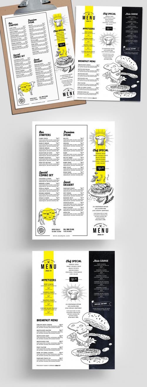 Rustic Menu Layout with Food Illustrations - 342167607