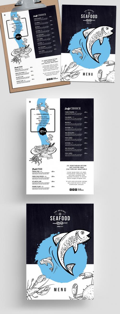 Seafood Menu Layout with Food Illustrations - 342167652