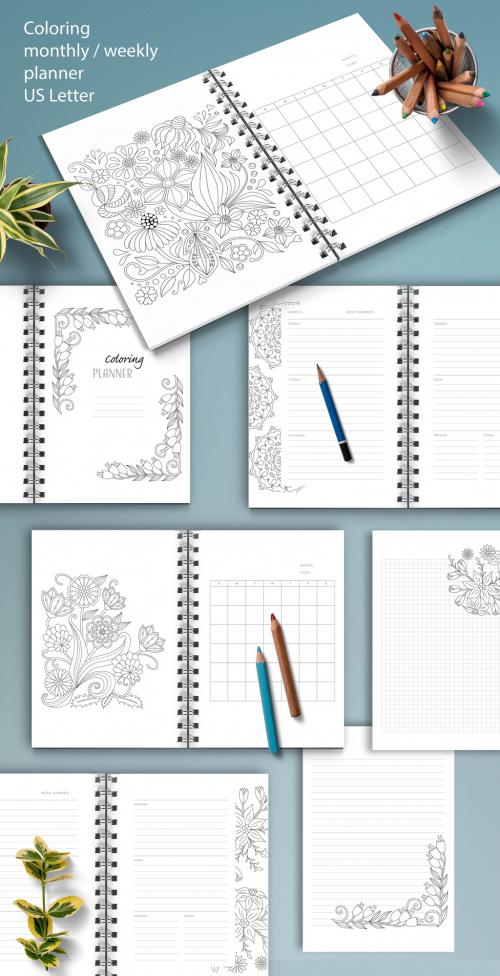 Weekly and Monthly Coloring Planner Layout  - 342418896