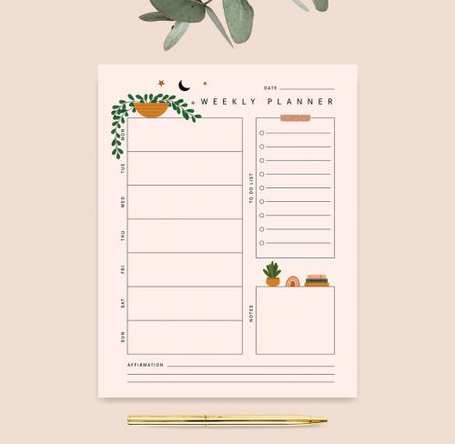 Weekly Planner Vector Layout with Plant - 342429916