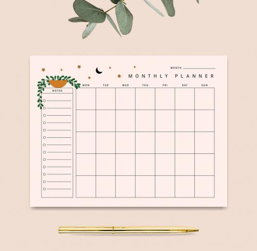 Monthly Planner Vector Layout with Plant - 342429973