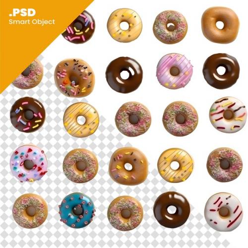 Colorful Glazed Donuts On White Background Top View Psd Template