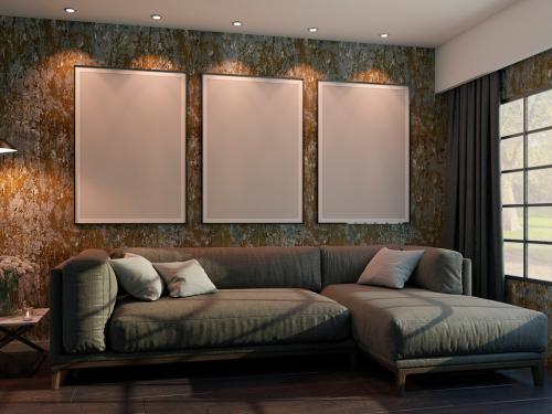 Living Room Vertical Frames Mockup - 343578057