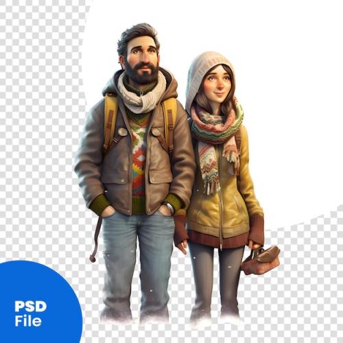 Young Couple In Winter Clothes Isolated On A White Background Psd Template