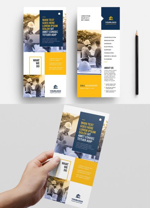 Blue and Yellow DL Flyer Layout for Construction Trades - 343587792